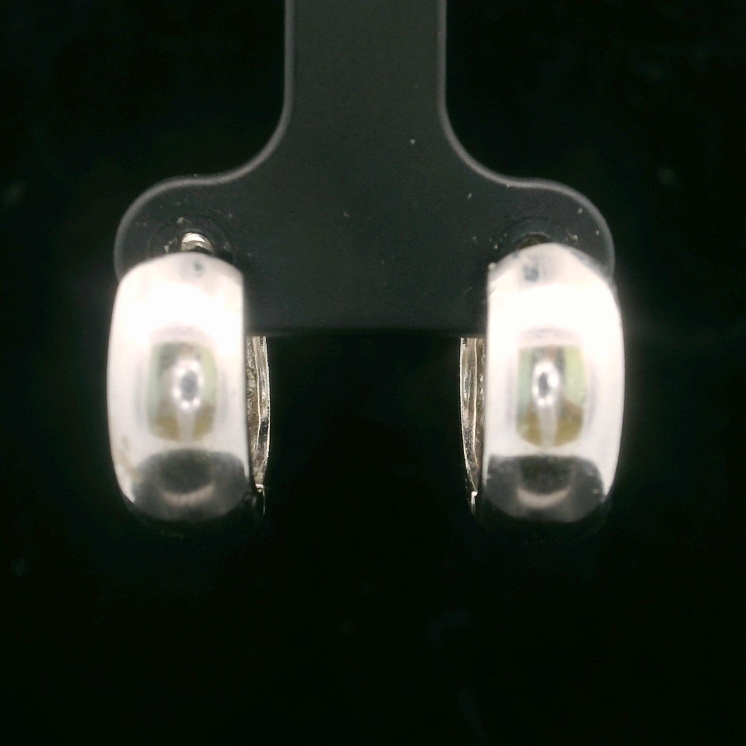 14k White Gold and Bezel Set Diamond Solid Small Huggie Earrings