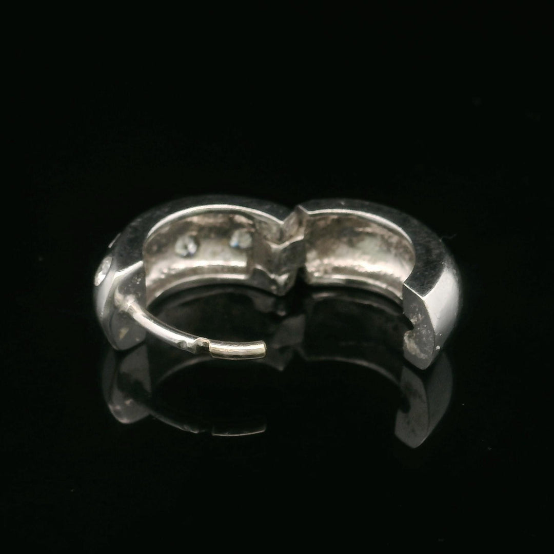14k White Gold and Bezel Set Diamond Solid Small Huggie Earrings