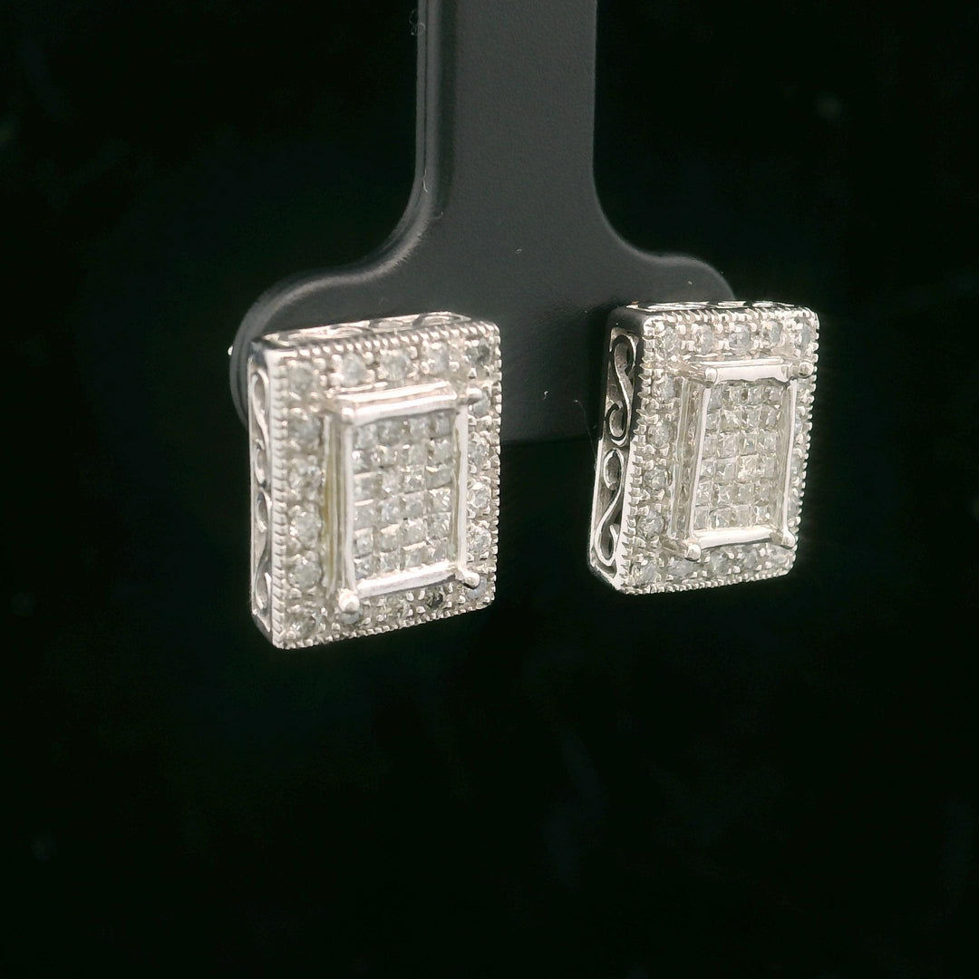 14k White Gold and 1cttw Diamond Vintage Square Stud Earrings