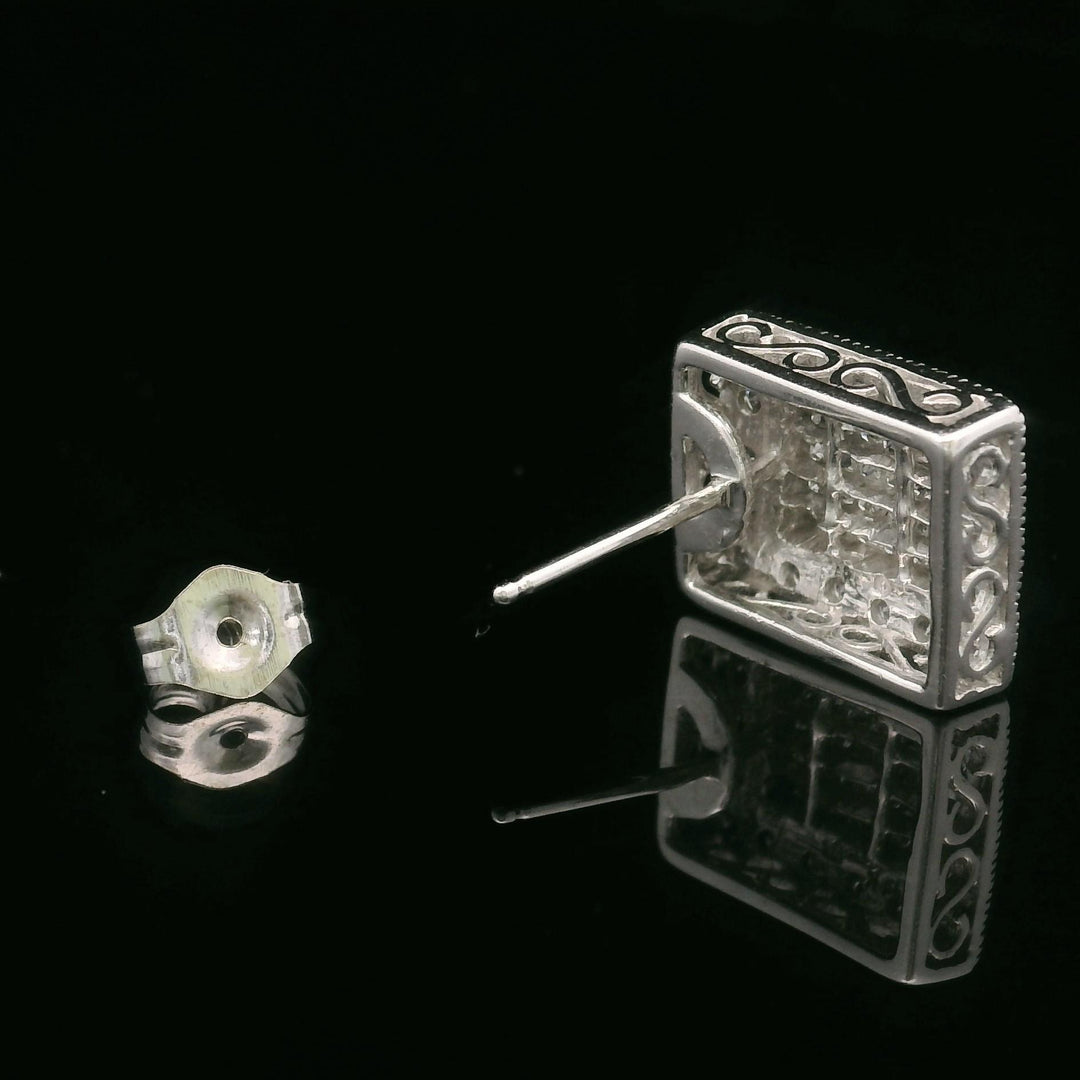 14k White Gold and 1cttw Diamond Vintage Square Stud Earrings