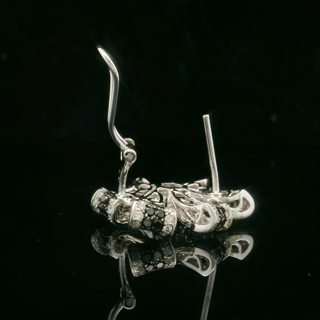 14k White Gold and 1.5cttw White and Black Diamond Floral Earrings