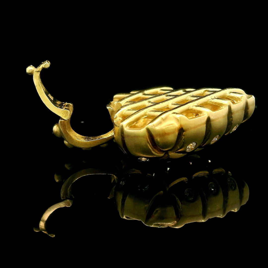 18k Yellow Gold and Diamond 14.2g Solid Vintage Puffed Heart Pendant 1.25"
