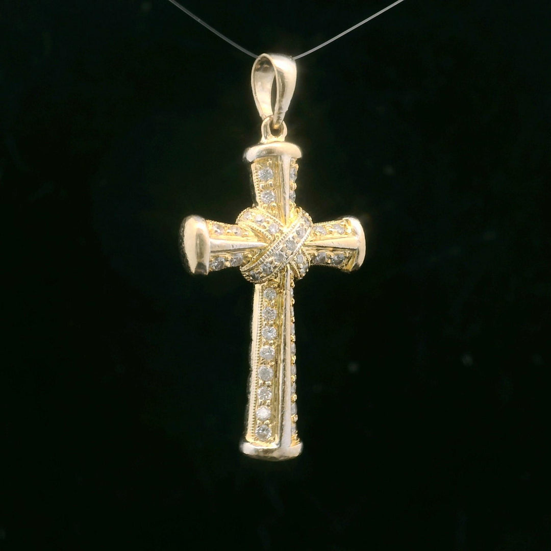 18k Yellow Gold and 0.40cttw Diamond Cross Pendant 1.5"