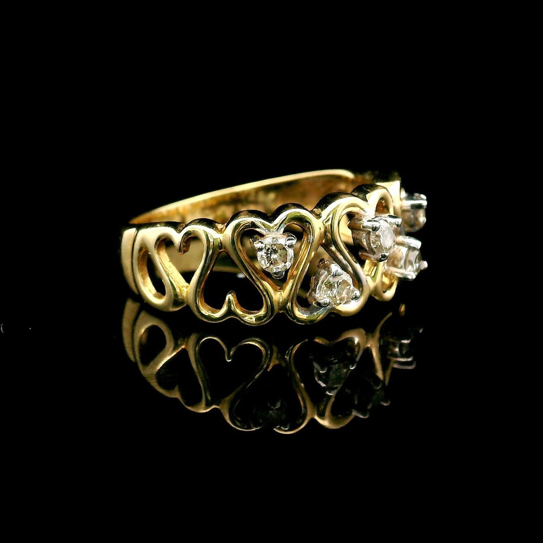 14k Yellow Gold and Diamond Ladies Heart Band Ring Size 6.5