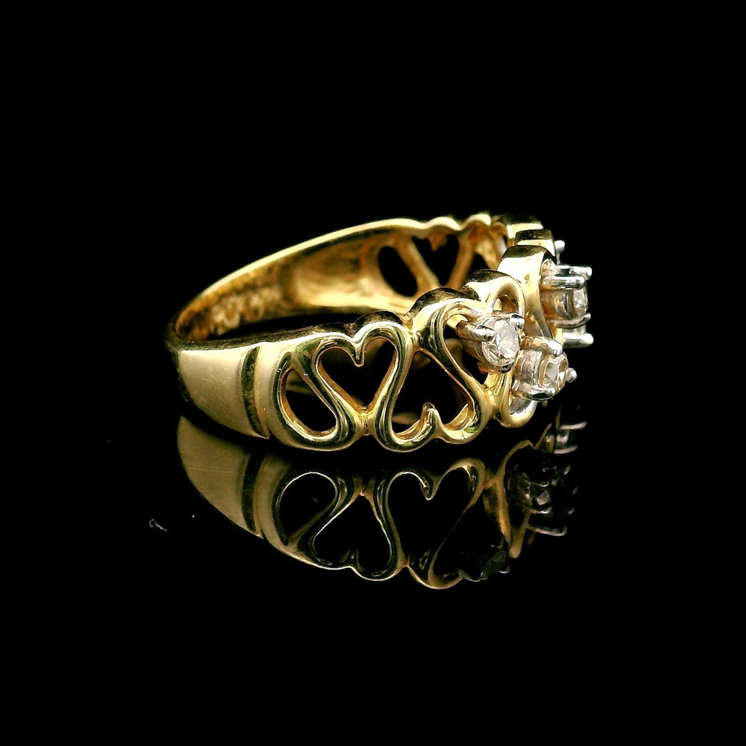 14k Yellow Gold and Diamond Ladies Heart Band Ring Size 6.5