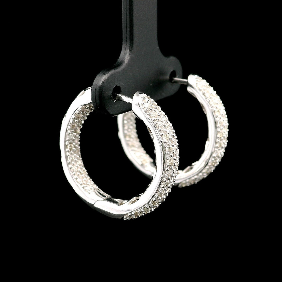 14k White Gold and 1cttw Diamond Inside Out Hoop Earrings