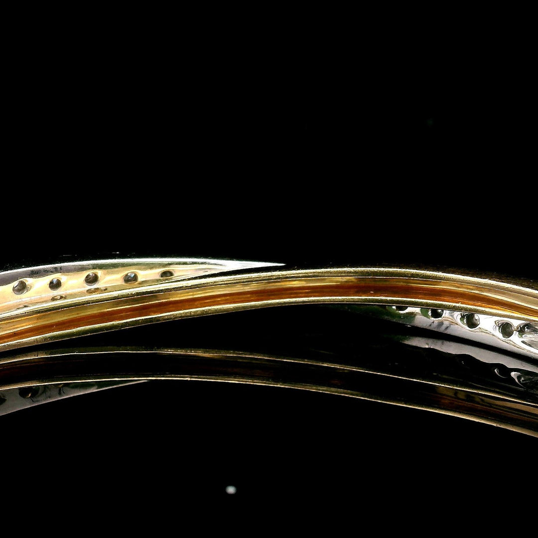 14k Yellow and White Gold 23.6g Heavy 1cttw Diamond Crossover Bangle 7"