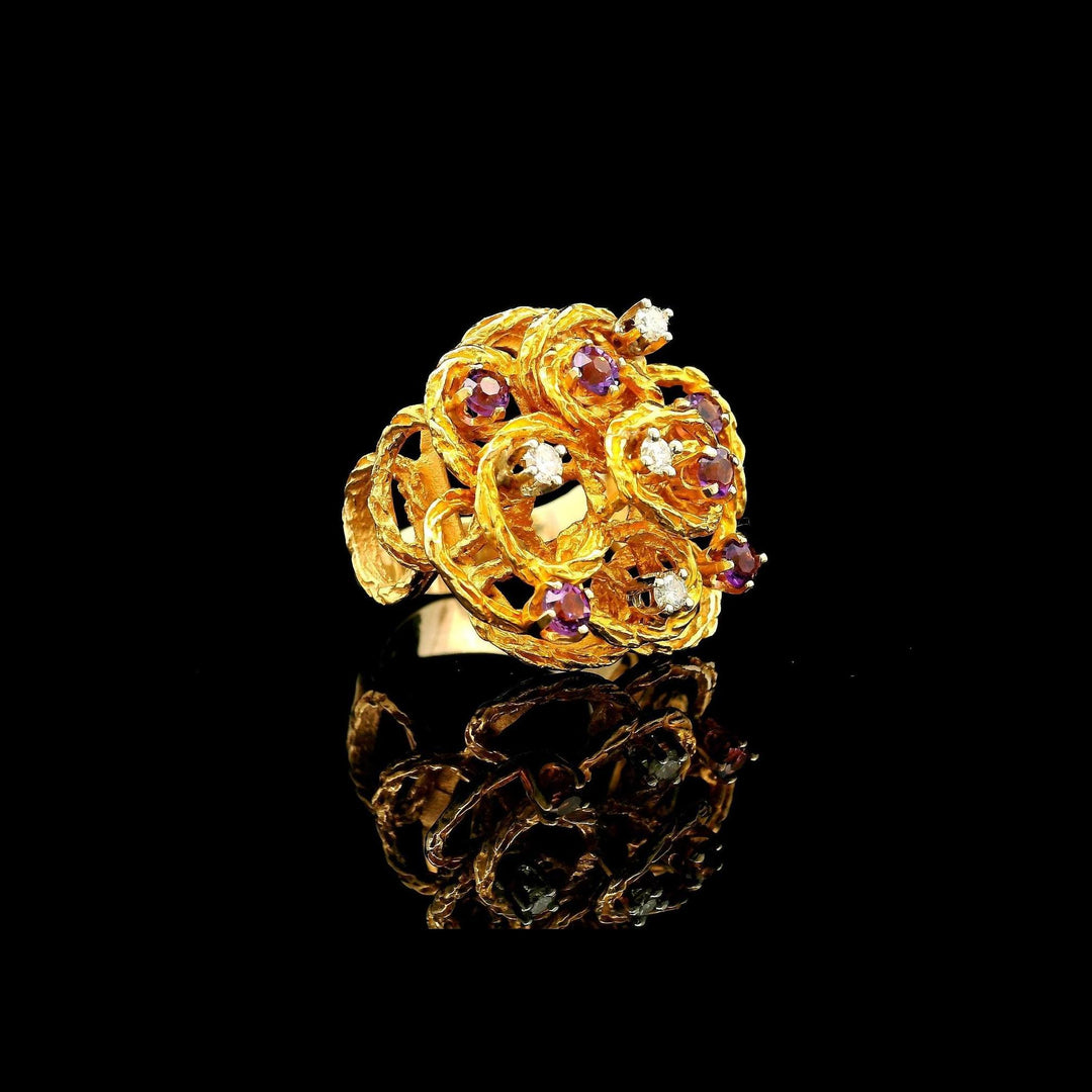 14k Yellow Gold Amethyst and Diamond 8.6g Woven Ladies Ring Size 6