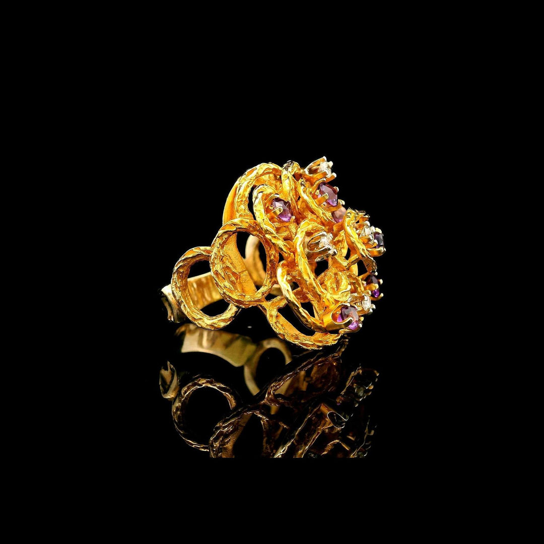 14k Yellow Gold Amethyst and Diamond 8.6g Woven Ladies Ring Size 6