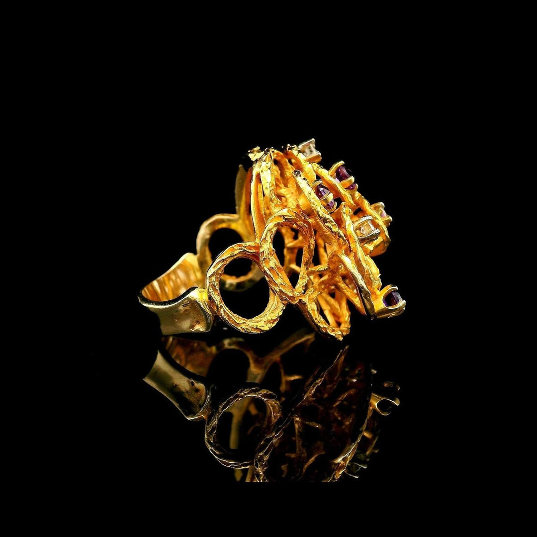 14k Yellow Gold Amethyst and Diamond 8.6g Woven Ladies Ring Size 6