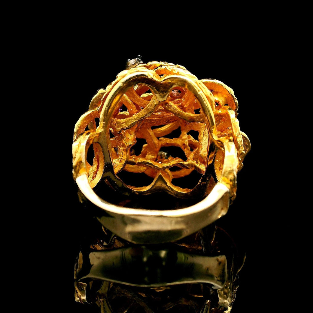 14k Yellow Gold Amethyst and Diamond 8.6g Woven Ladies Ring Size 6