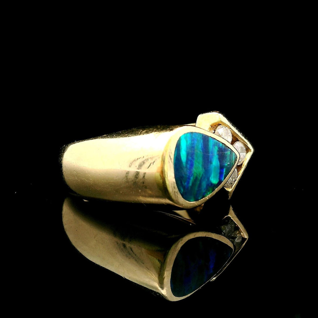 14k Yellow Gold Opal and Diamond 7.2g Abstract Ring Size 6