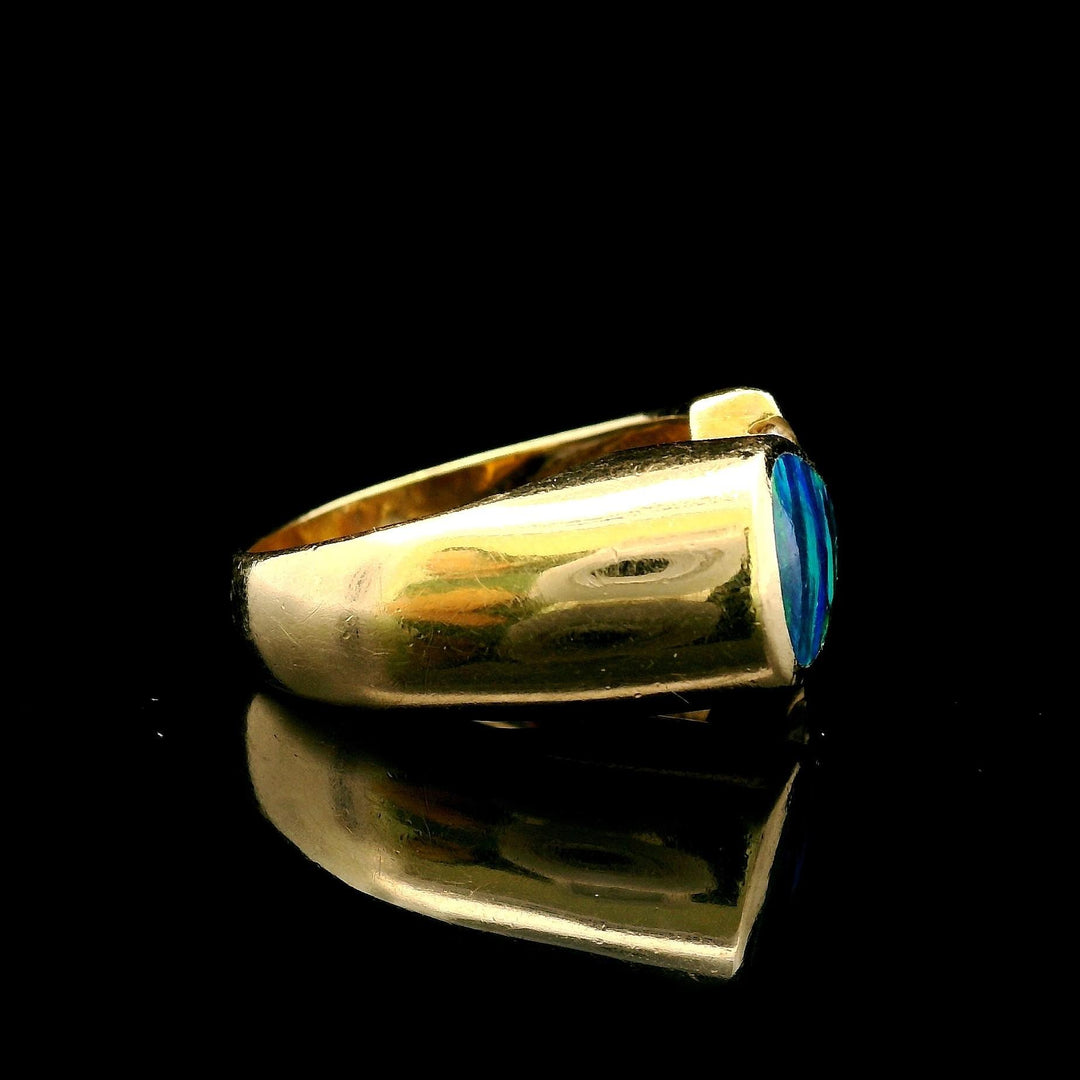 14k Yellow Gold Opal and Diamond 7.2g Abstract Ring Size 6