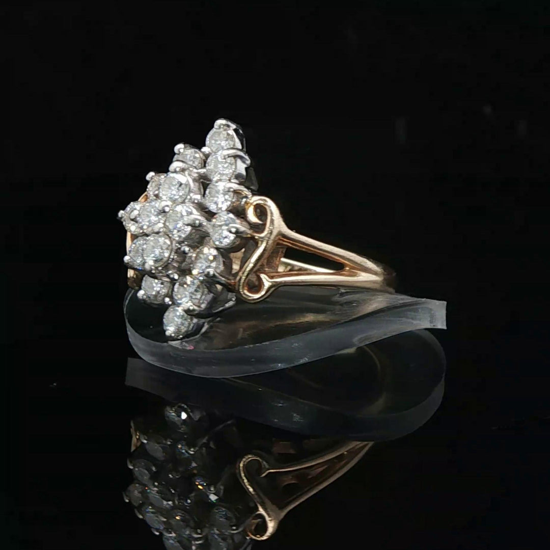 14k Yellow Gold and 1cttw Diamond Vintage Cluster Ring Size 4.75