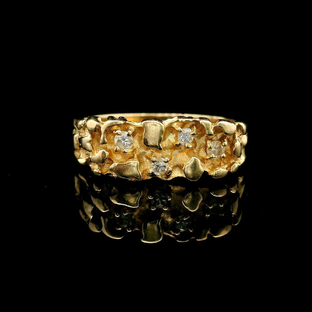 14k Yellow Gold and Diamond Chunky Nugget Ring Size 7
