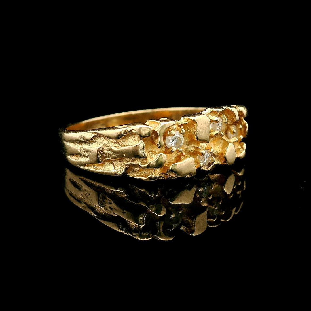 14k Yellow Gold and Diamond Chunky Nugget Ring Size 7