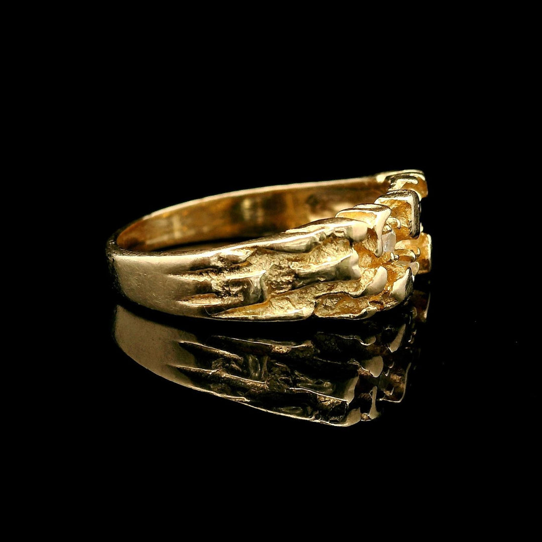 14k Yellow Gold and Diamond Chunky Nugget Ring Size 7