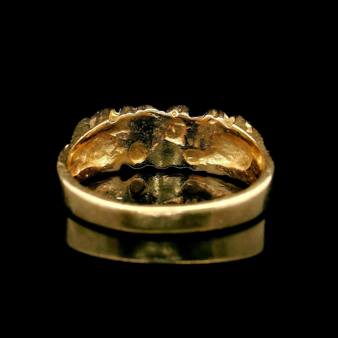 14k Yellow Gold and Diamond Chunky Nugget Ring Size 7
