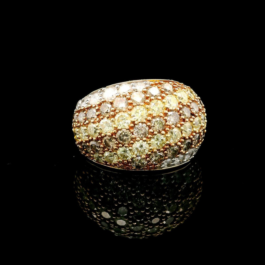 14k Yellow Gold and 5cttw White Yellow and Brown Diamond Bombe Ring Size 6