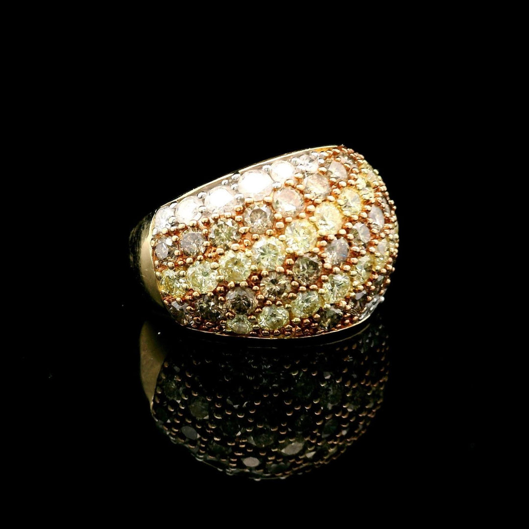 14k Yellow Gold and 5cttw White Yellow and Brown Diamond Bombe Ring Size 6