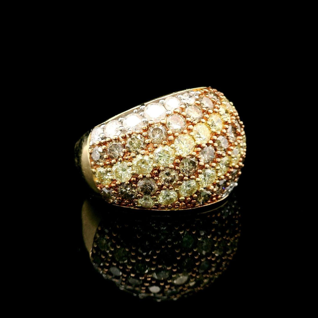 14k Yellow Gold and 5cttw White Yellow and Brown Diamond Bombe Ring Size 6