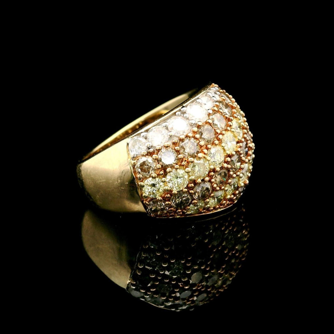 14k Yellow Gold and 5cttw White Yellow and Brown Diamond Bombe Ring Size 6