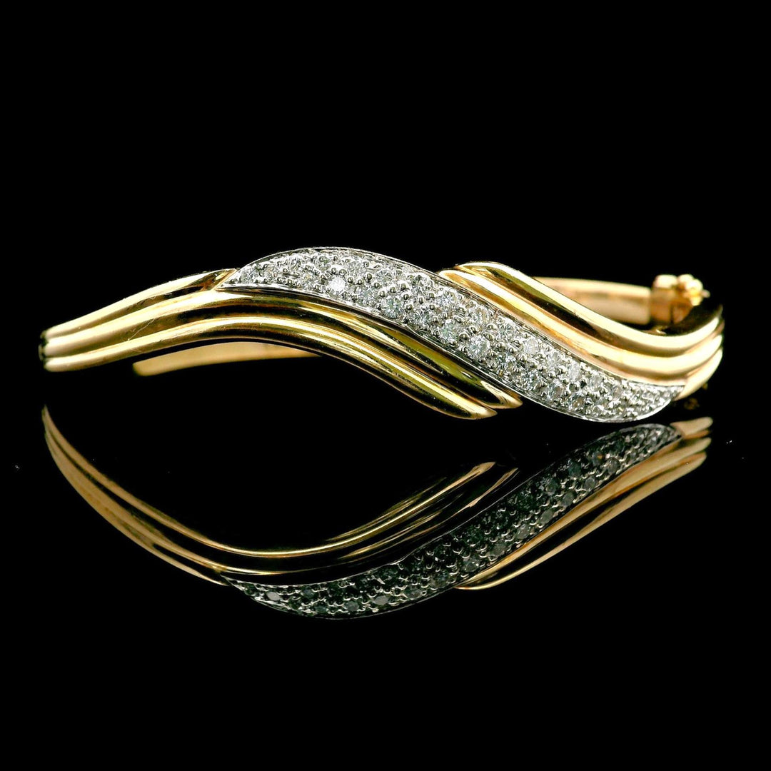 14k Yellow Gold and 1.85cttw Diamond Curved Bangle Bracelet 6.75"