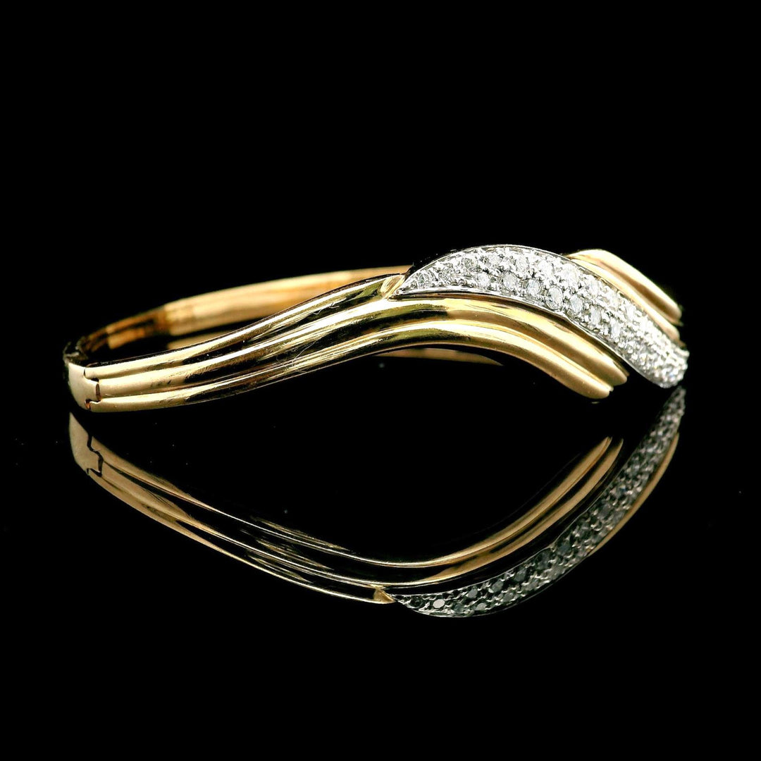 14k Yellow Gold and 1.85cttw Diamond Curved Bangle Bracelet 6.75"