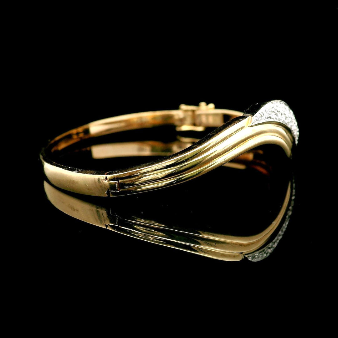 14k Yellow Gold and 1.85cttw Diamond Curved Bangle Bracelet 6.75"