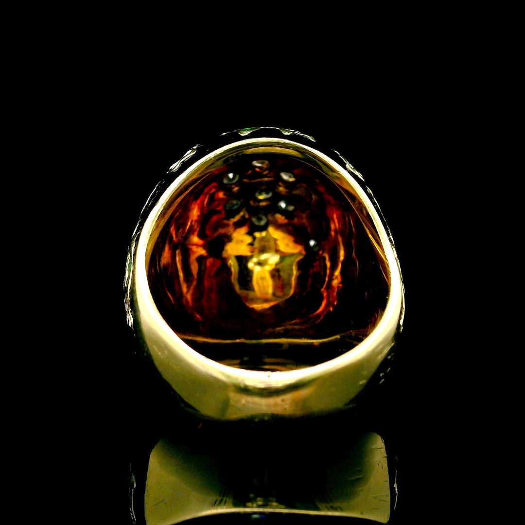 14k Yellow Gold Enamel and Diamond Heavy Bombe Ring Size 4.25