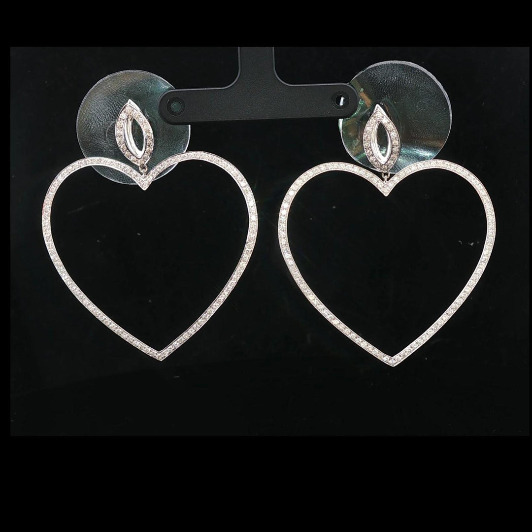18k White Gold and 2cttw Diamond Large Heart Drop Dangle Earrings 2.25"