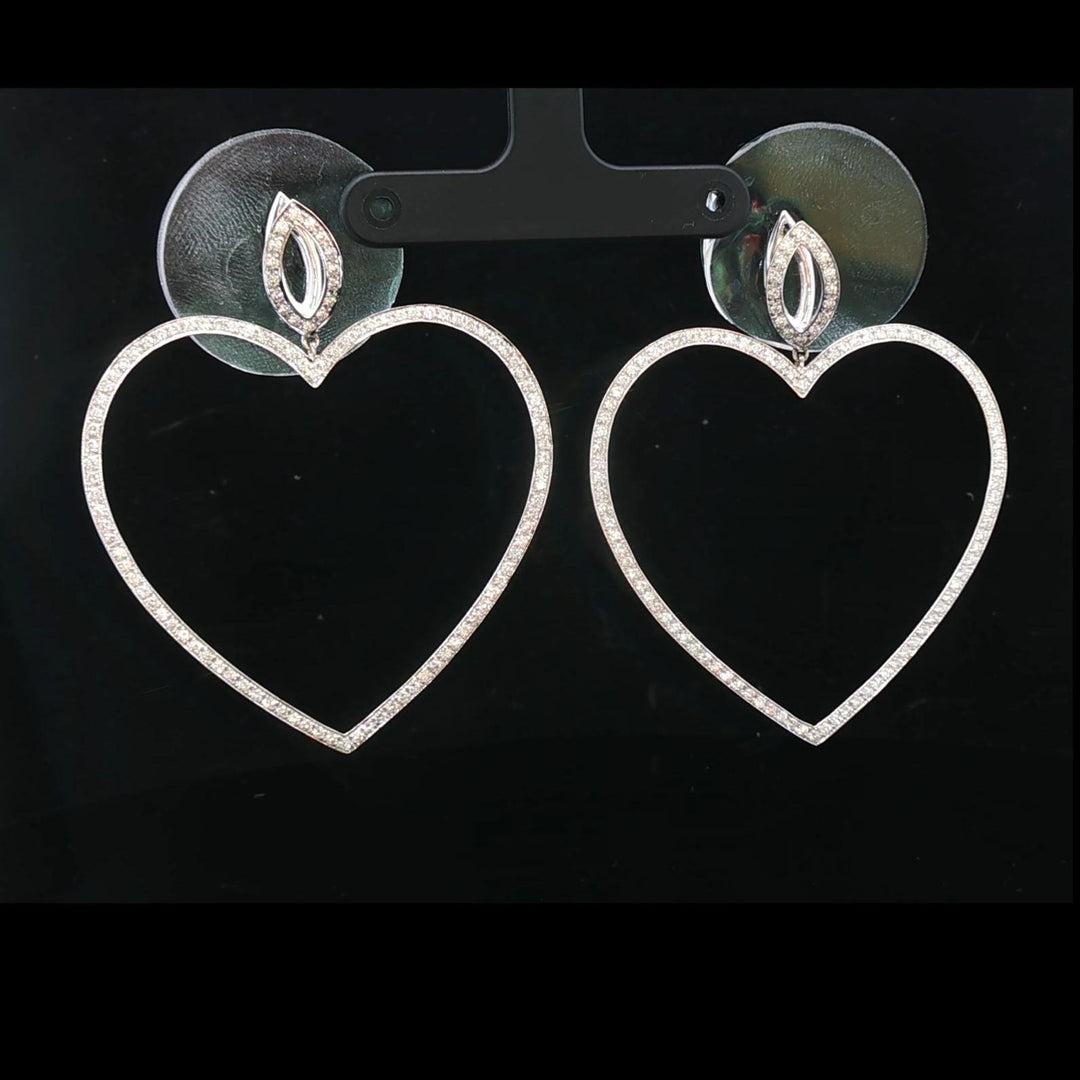18k White Gold and 2cttw Diamond Large Heart Drop Dangle Earrings 2.25"