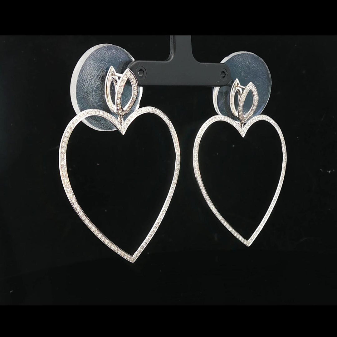 18k White Gold and 2cttw Diamond Large Heart Drop Dangle Earrings 2.25"
