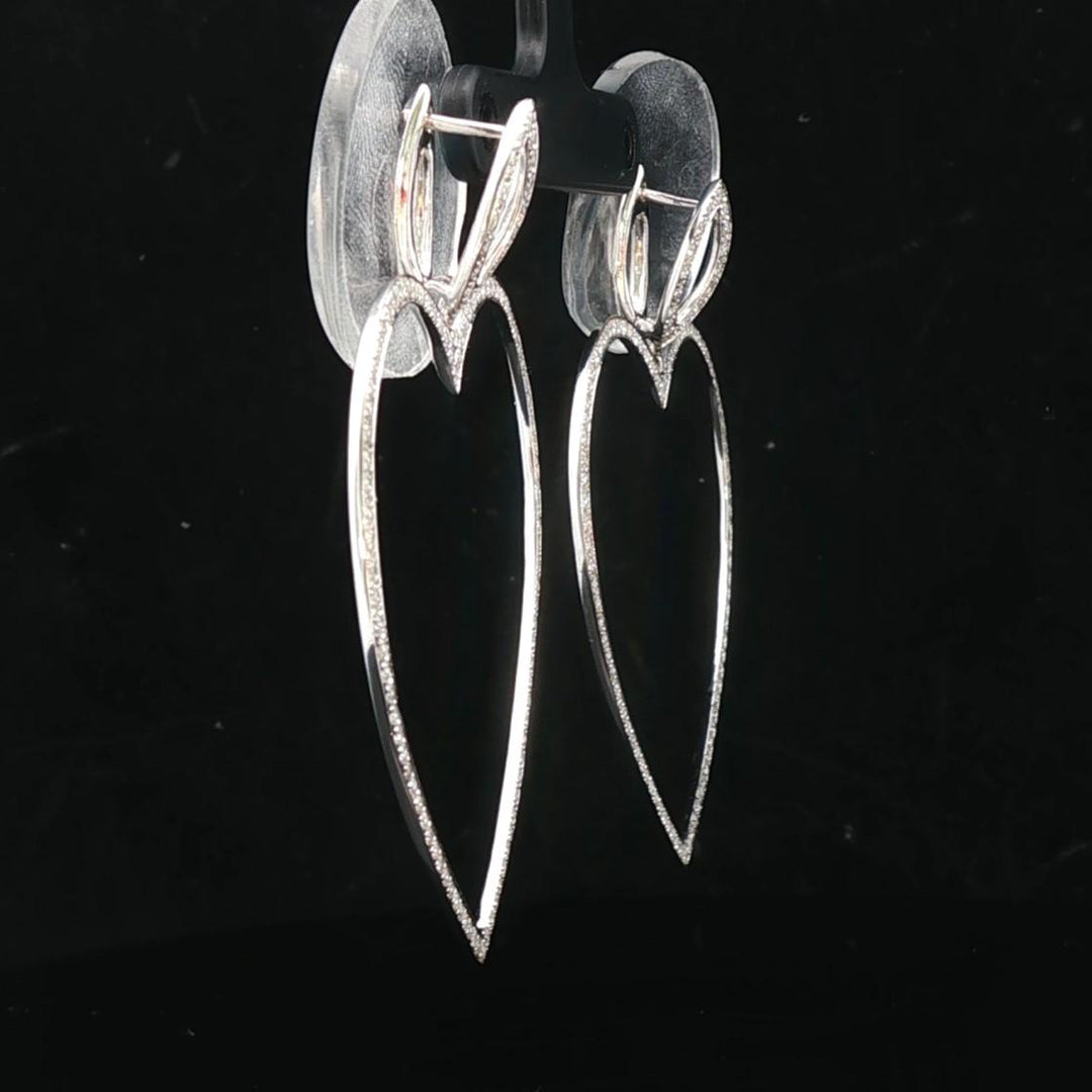 18k White Gold and 2cttw Diamond Large Heart Drop Dangle Earrings 2.25"