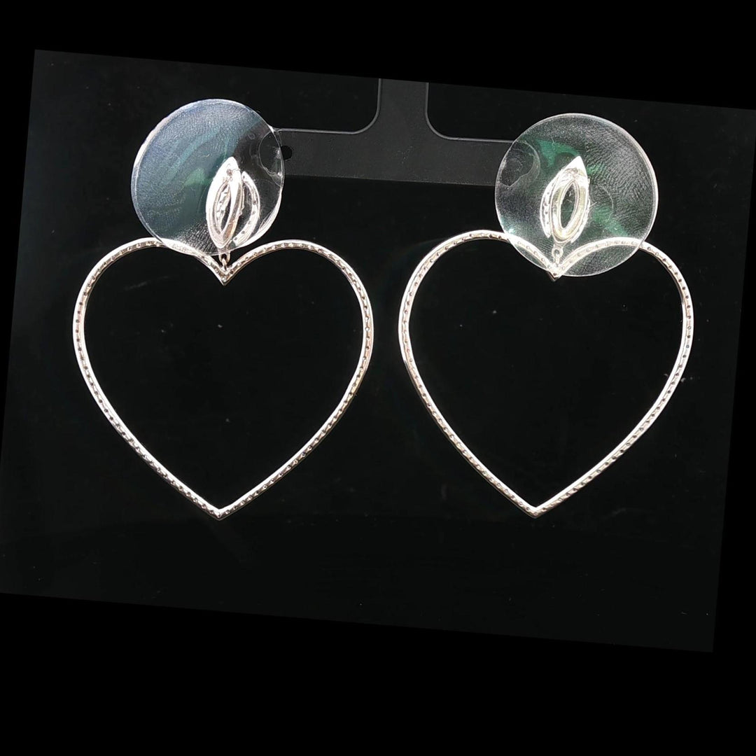 18k White Gold and 2cttw Diamond Large Heart Drop Dangle Earrings 2.25"