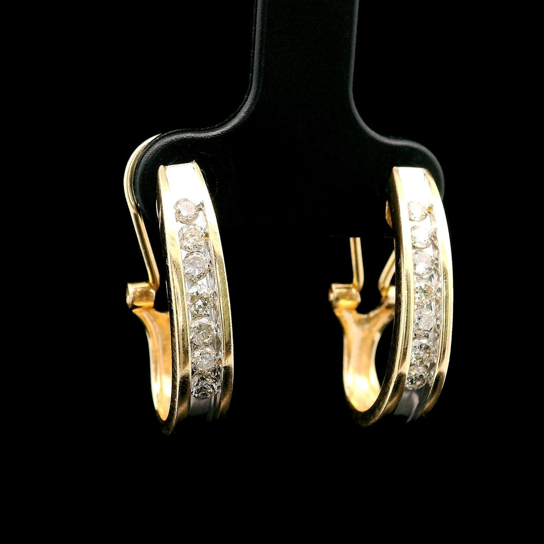 14k Yellow Gold and 0.25cttw Diamond Hoop Huggie Earrings