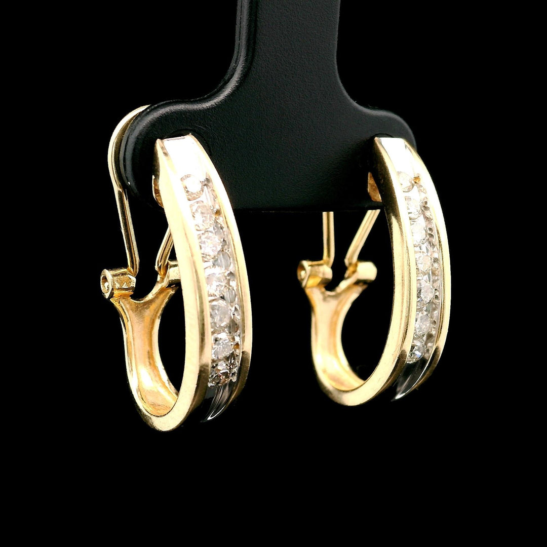 14k Yellow Gold and 0.25cttw Diamond Hoop Huggie Earrings