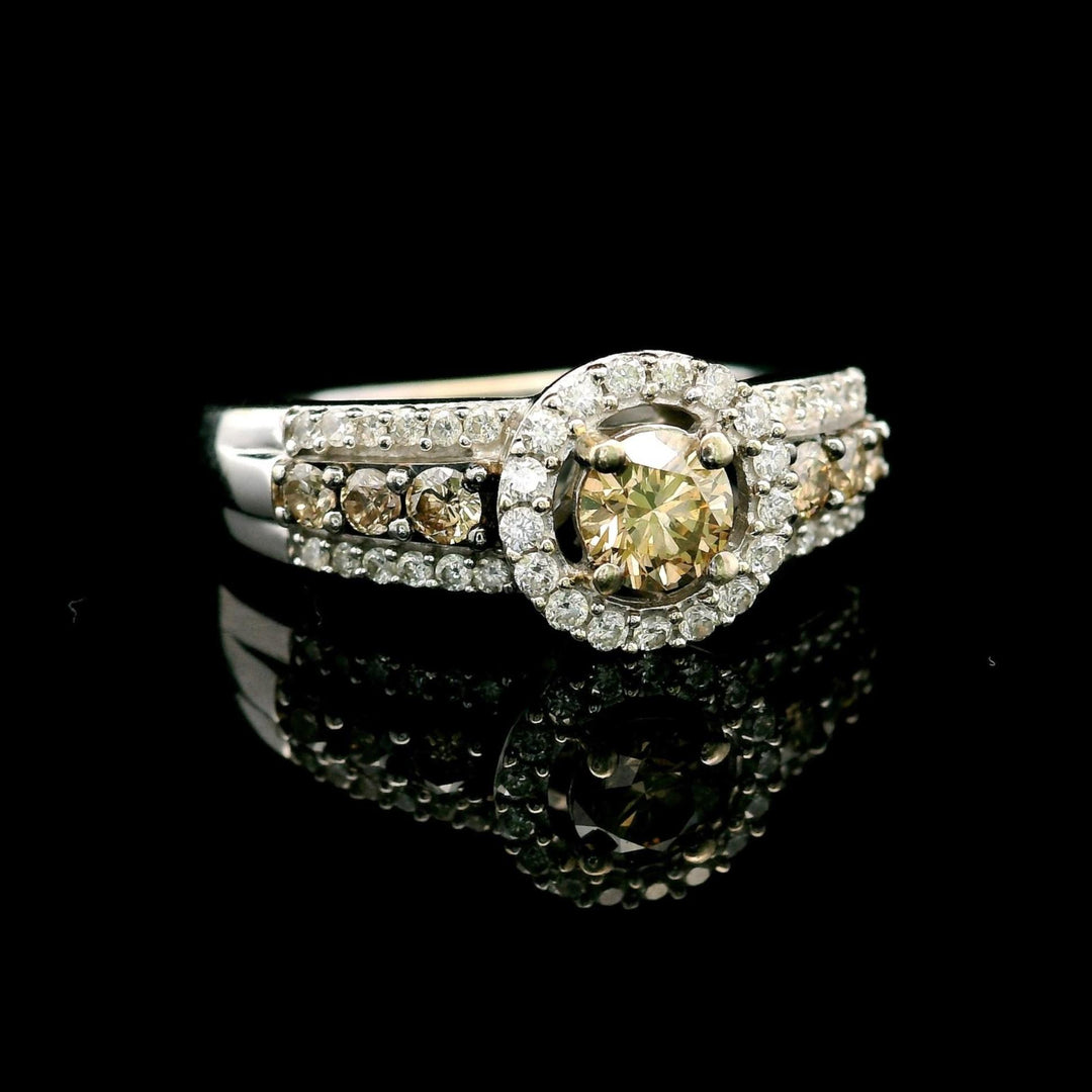 LeVian 14k White Gold Chocolate and White Diamond Halo Ring Size 7
