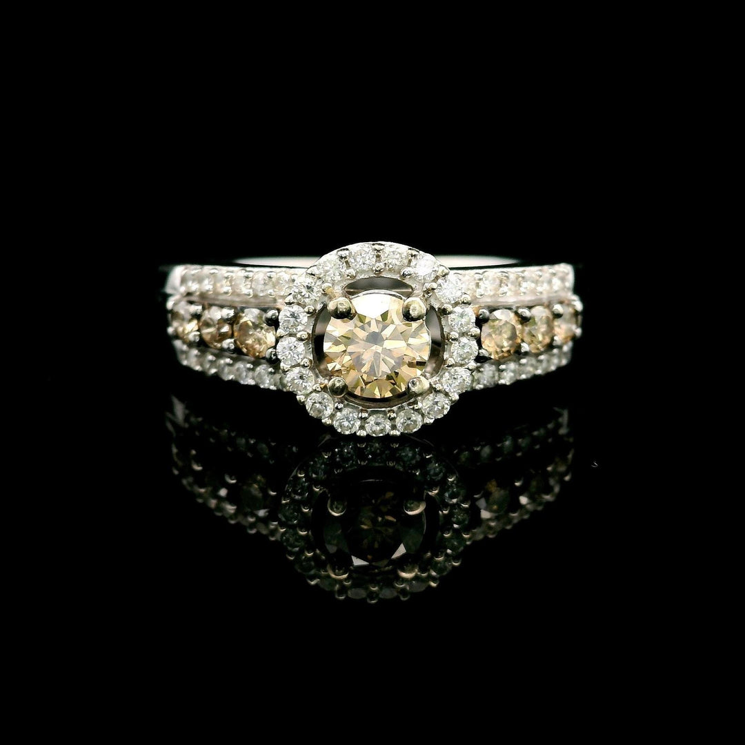 LeVian 14k White Gold Chocolate and White Diamond Halo Ring Size 7