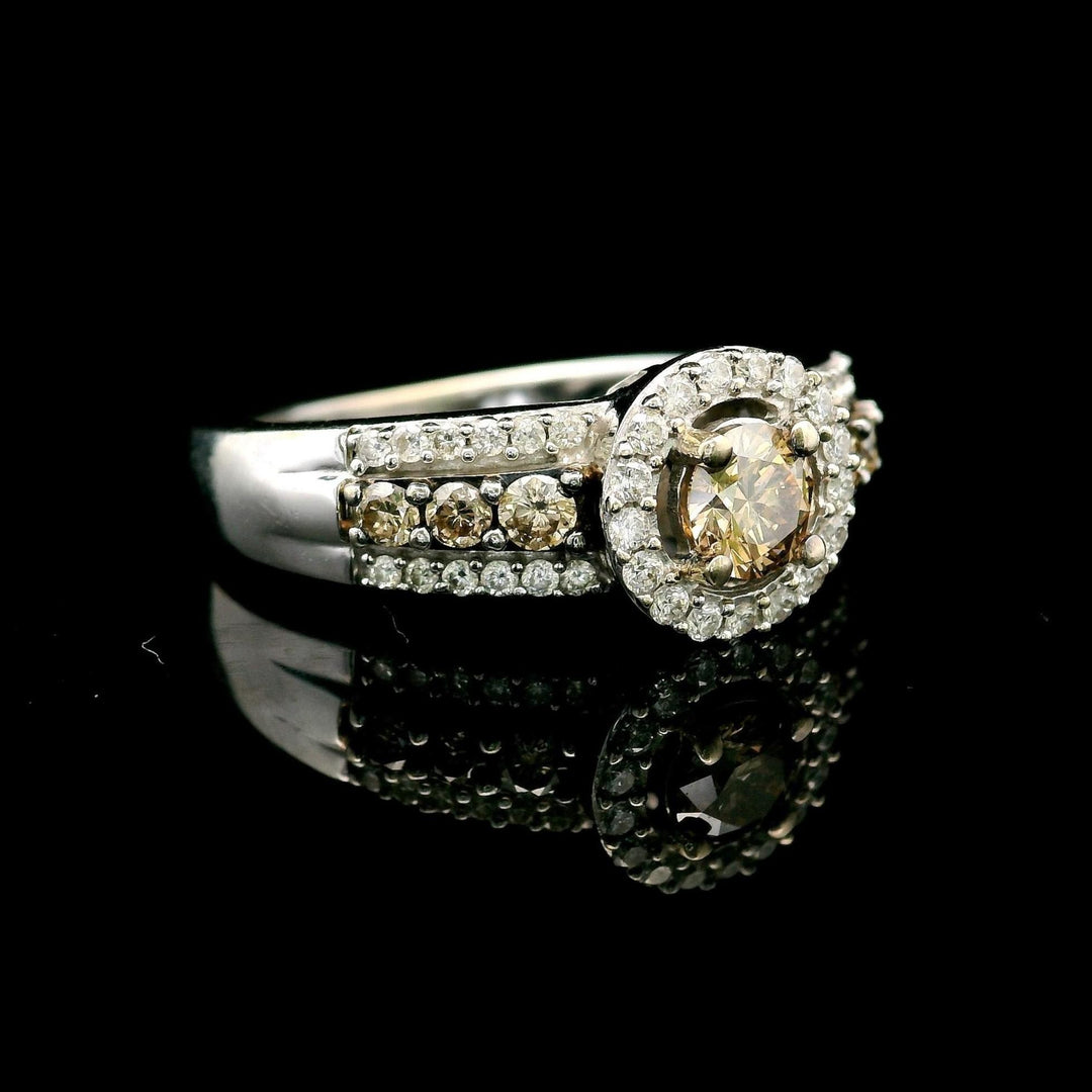 LeVian 14k White Gold Chocolate and White Diamond Halo Ring Size 7