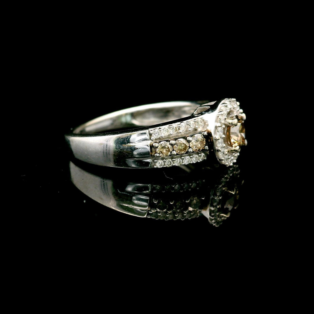 LeVian 14k White Gold Chocolate and White Diamond Halo Ring Size 7
