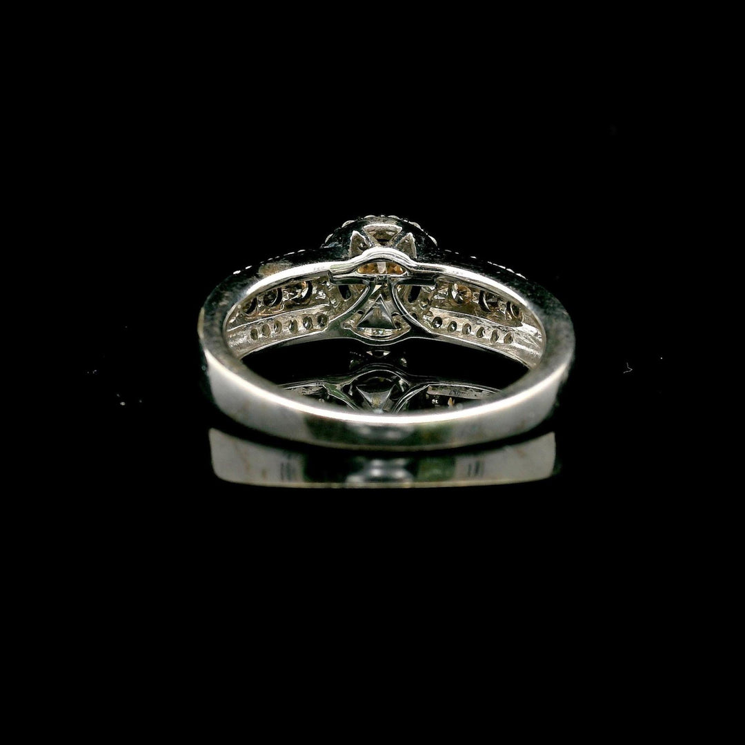 LeVian 14k White Gold Chocolate and White Diamond Halo Ring Size 7
