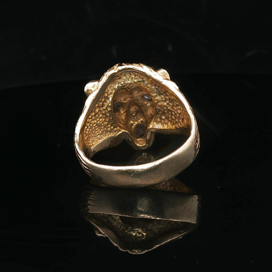 14k Yellow Gold Diamond and Ruby 11.7g Heavy Lion's Head Ring Size 8