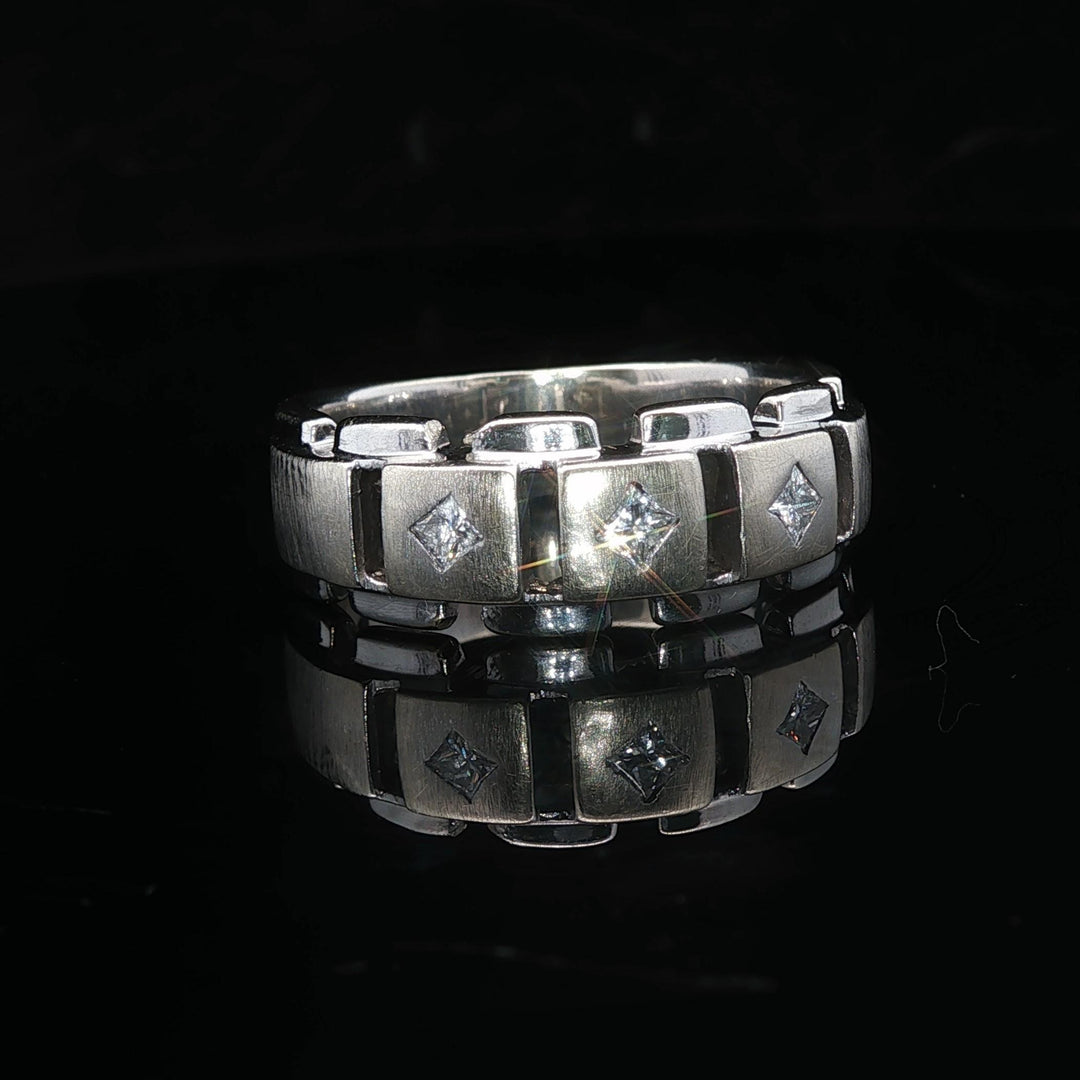 14k White Gold and Princess Cut Diamond Men's Band Ring Size 10
