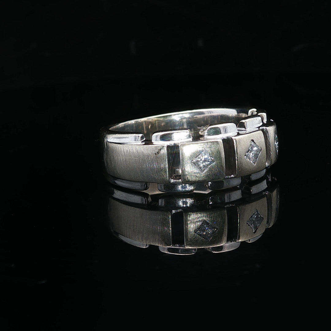14k White Gold and Princess Cut Diamond Men's Band Ring Size 10