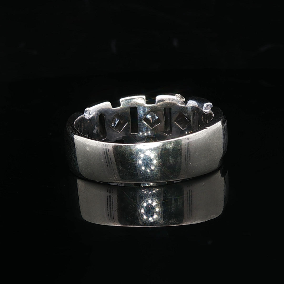 14k White Gold and Princess Cut Diamond Men's Band Ring Size 10