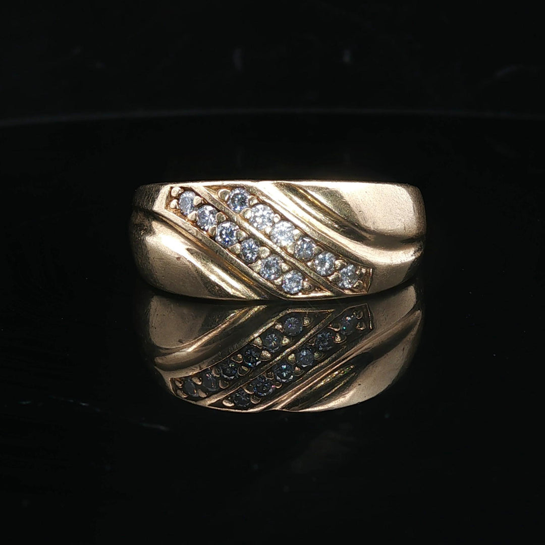 14k Yellow Gold and Diamond 10.8g Solid Heavy Men's Ring Size 12.5