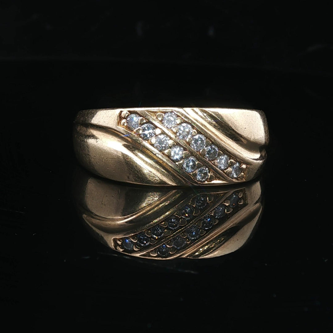 14k Yellow Gold and Diamond 10.8g Solid Heavy Men's Ring Size 12.5