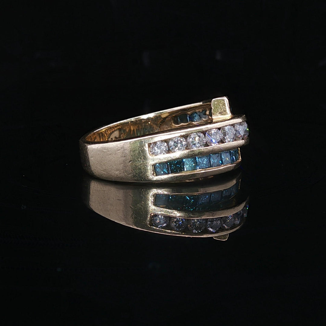 14k Yellow Gold 1.5cttw White and Blue Diamond Bypass Ring Size 6