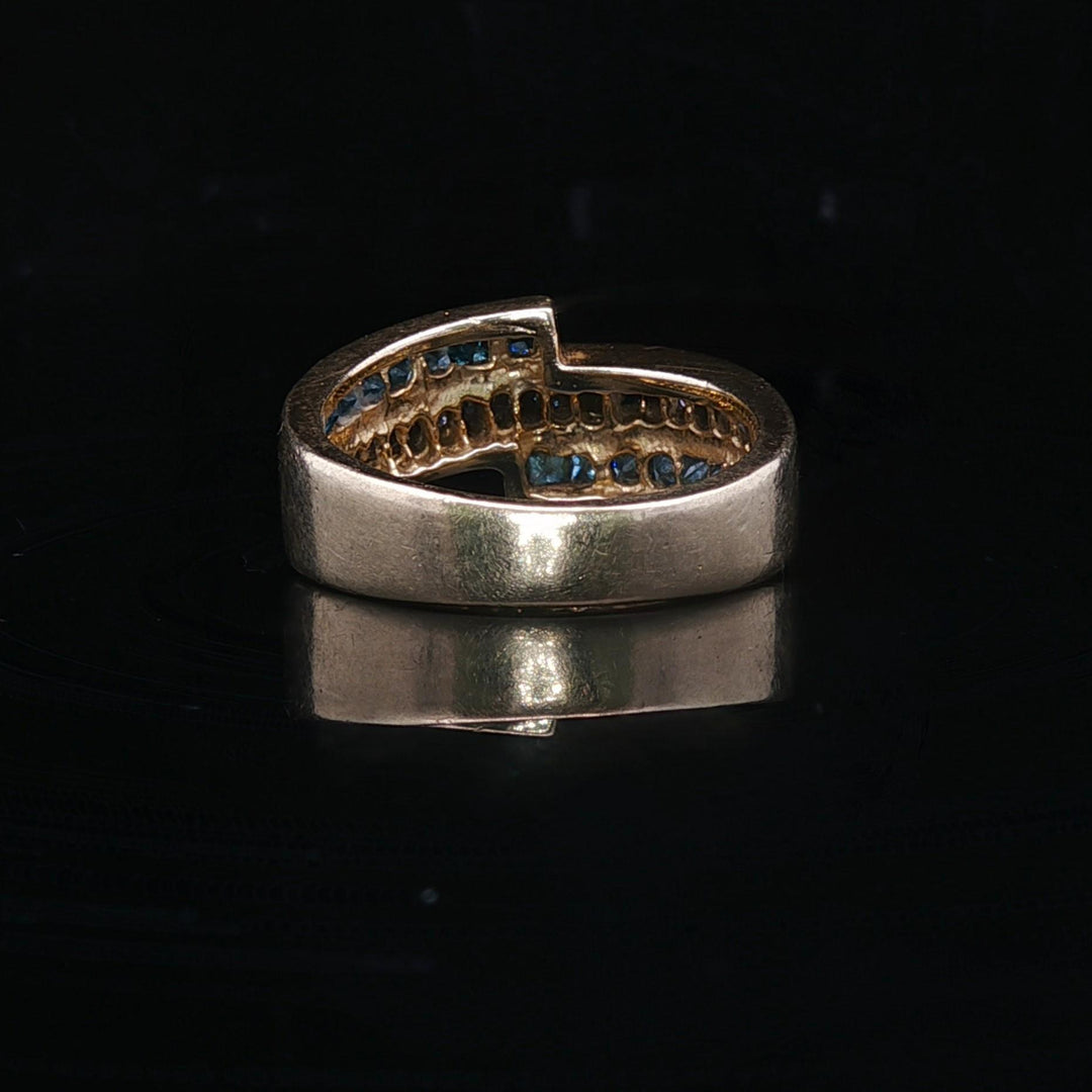14k Yellow Gold 1.5cttw White and Blue Diamond Bypass Ring Size 6